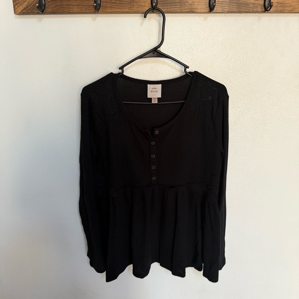 Knox Rose Black Knit Lace Blouse